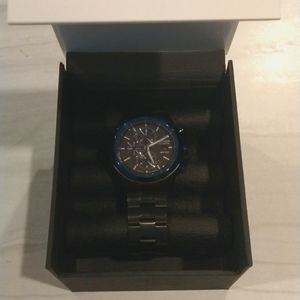 Men's Citizen Eco-Drive Chronograph Black Stainless Steel Bracelet Watch 41MM